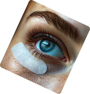 Close-up of a recovering eye with a protective bandage